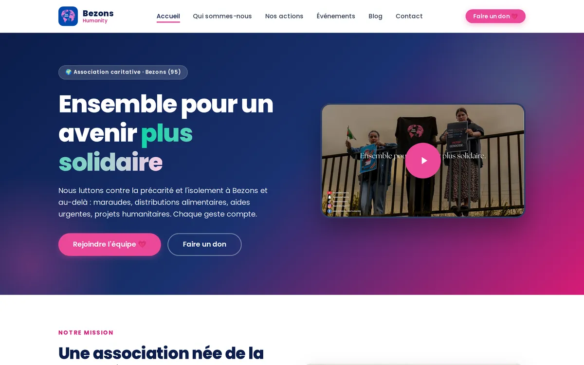 Page d'accueil du site Bezons Humanity
