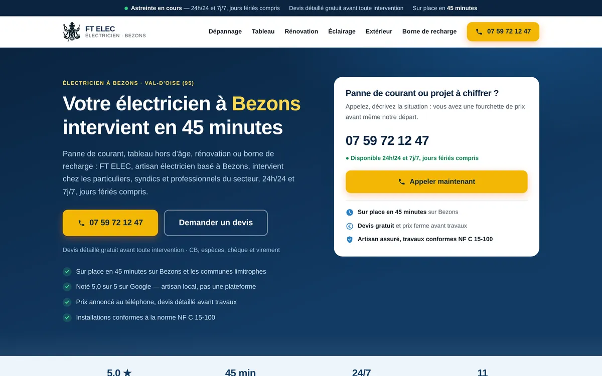 Page d'accueil du site FT ELEC
