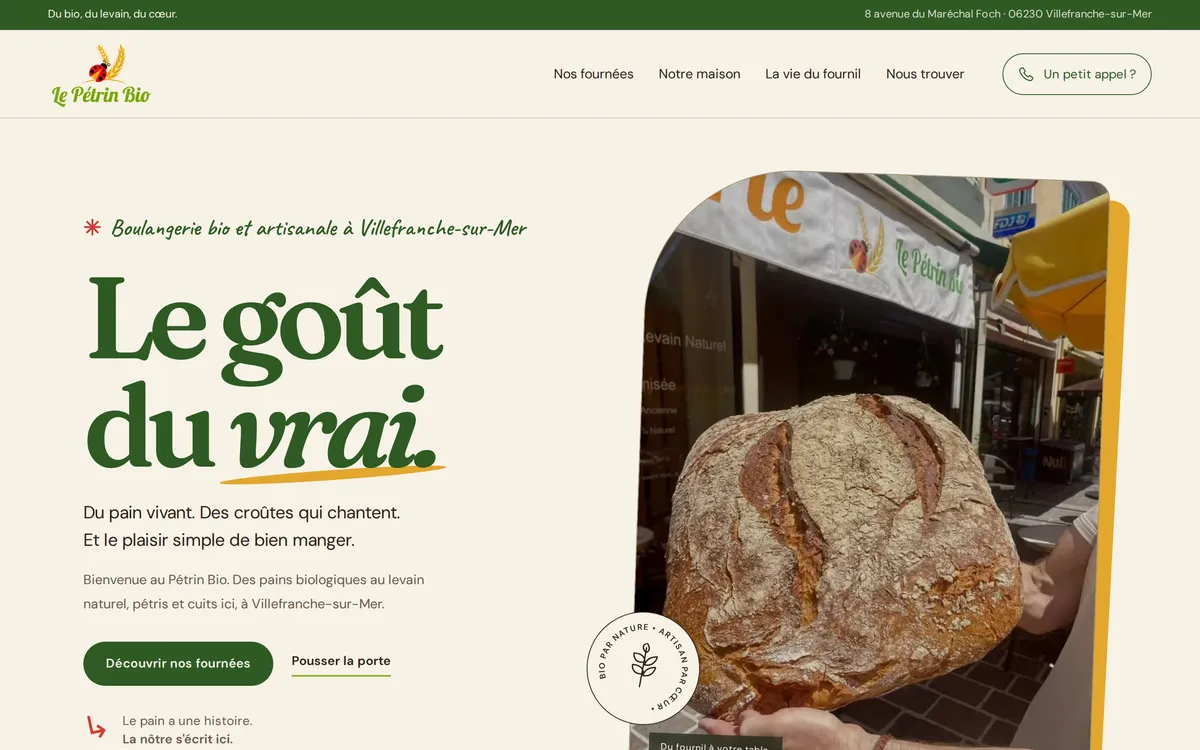 Page d'accueil du site Le Pétrin Bio