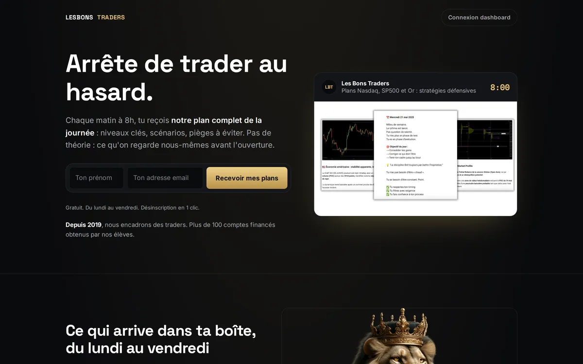 Page d'accueil du site LesBonsTraders