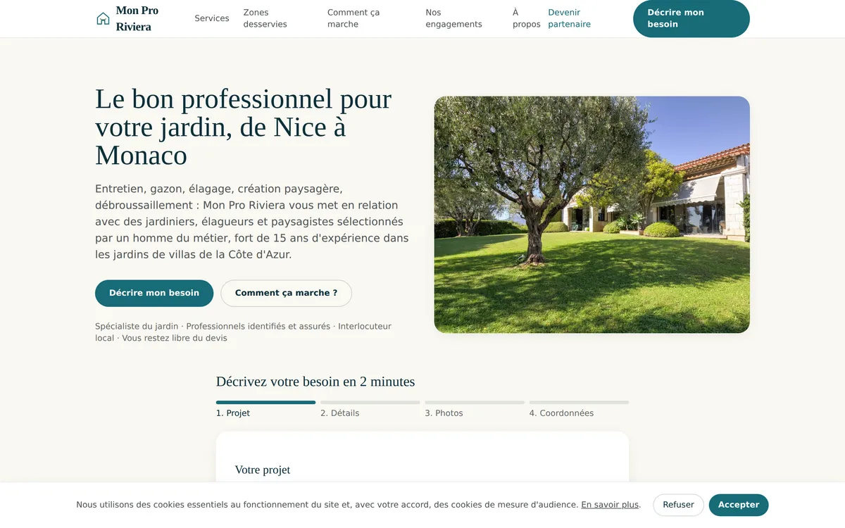 Page d'accueil du site Mon Pro Riviera